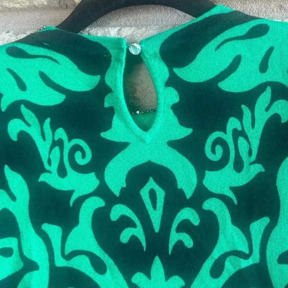 INC International Concepts Kelly Green and Black Beaded Neck Sweater - Picture 4 of 8